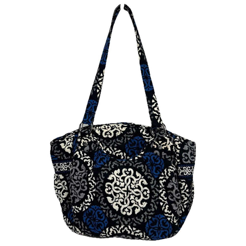 Vera Bradley Tote Shoulder Bag Canterberry Cobalt Quilted Zipper Made In USA